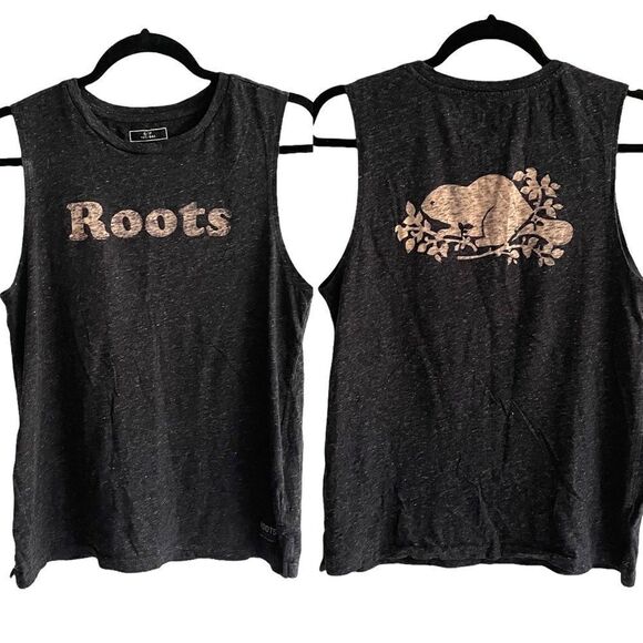 Roots CANADA Cotton Sleeveless Crew Neck Tank Top T-Shirt Charcoal Grey S - Picture 1 of 8